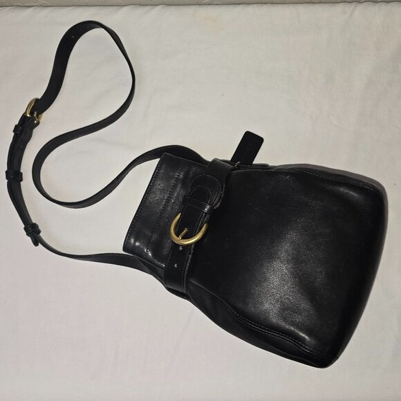 Vintage Coach 4156 Black Leather Belted Pouch Crossbody Bucket Bag - Picture 12 of 13